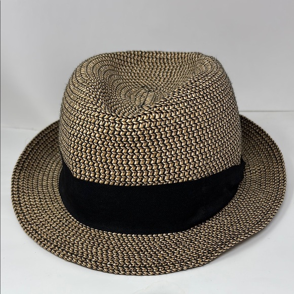 D&Y Tan and Black Woven Hat D&Y Paper Fedora Hat - Picture 3 of 6